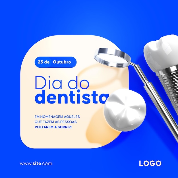 PSD niebiesko-biały plakat świętujący dzień dentysty