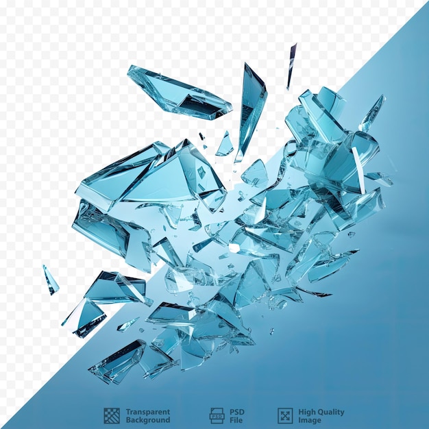 PSD niebiesko-biały plakat ze zdjęciem potłuczonego szkła.
