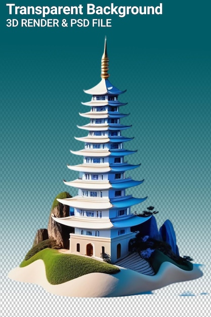 PSD niebiesko-biały rysunek pagody