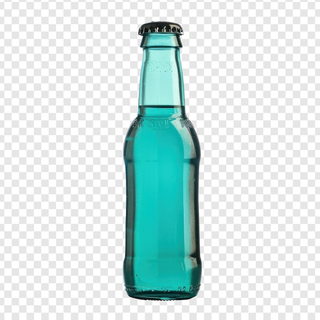 PSD niebiesko-zielona butelka szklana z czarną etykietą z miodem na przejrzystym tle psd