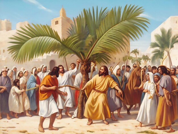 Niedziela Palmowa Z Krzyżowym Tłem Chrześcijańskie święto Ruchome Przypadające Na Niedzielę Przed Wielkanocą