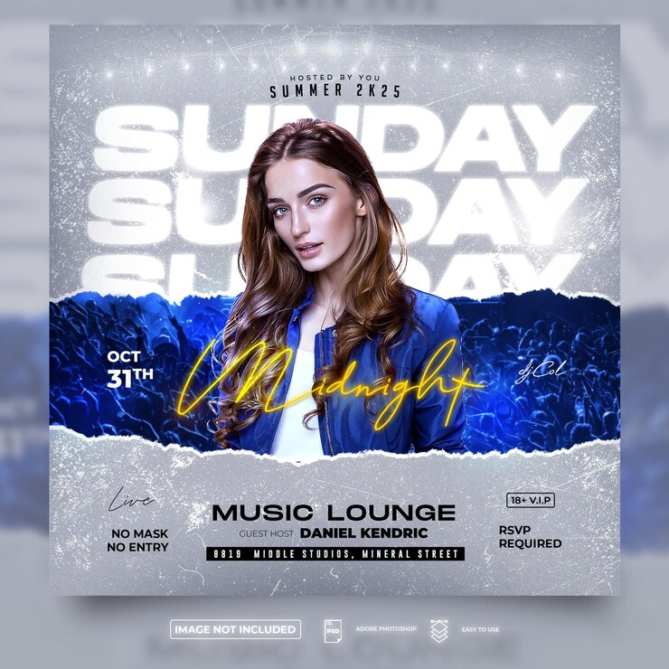Niedzielna nocna impreza Night Club Flyer Square Flyer szablon
