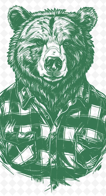 PSD niedźwiedź grizzly noszący koszulkę leśnika z wytrzymałymi zwierzętami expressi sketch art vector collections
