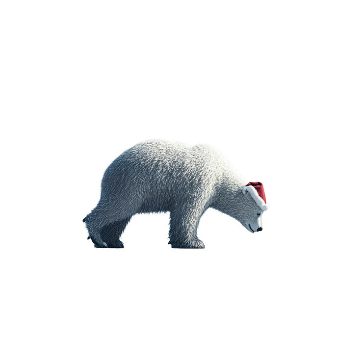 PSD niedźwiedź polarny w kapeluszu świętego mikołaja