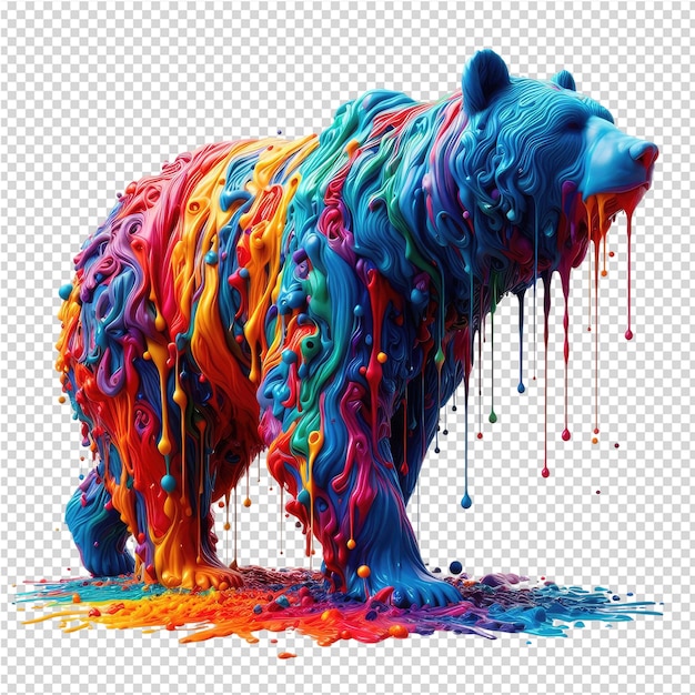 PSD niedźwiedź z kolorową farbą i słowem niedźwiedz na nim