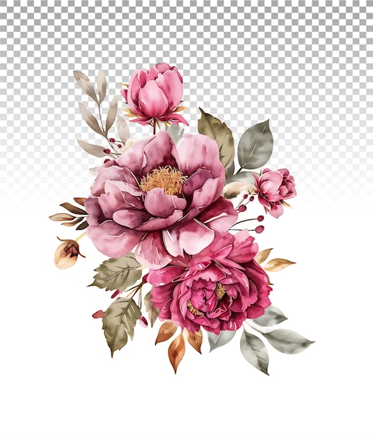 Nieprzerwane Piękno Akwarel Magenta Peony Clipart