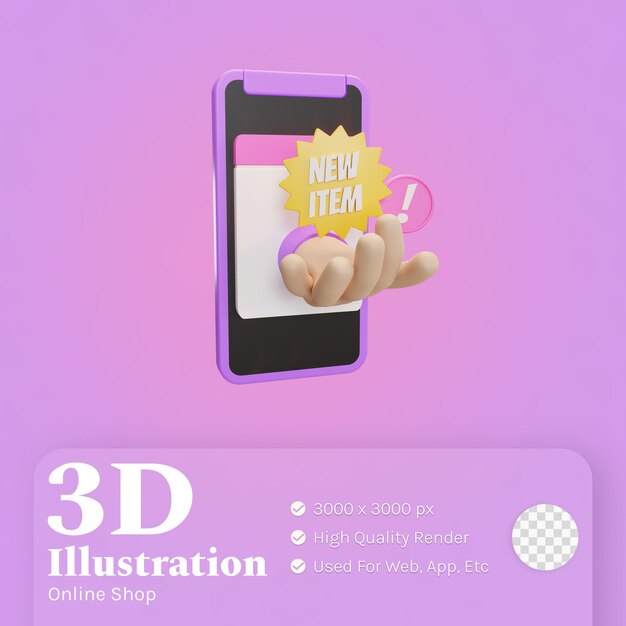 PSD nieuw item online winkel illustratie 3d