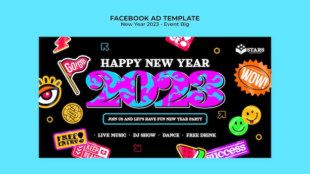 PSD nieuw jaar 2023 social media promo-sjabloon met stickers