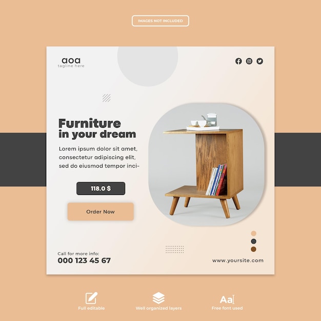 PSD nieuw modern meubilair social media postontwerp instagram postsjabloon vierkant flyerontwerp facebook