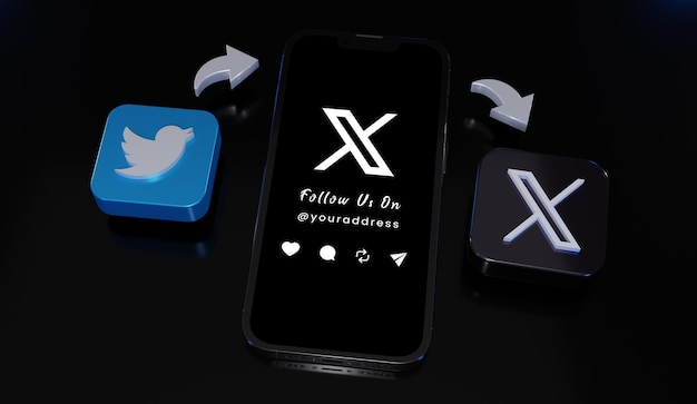 Nieuw twitter-logo x twitter veranderde app-logo met x twitter-nieuws x nieuwe sociale media met telefoon