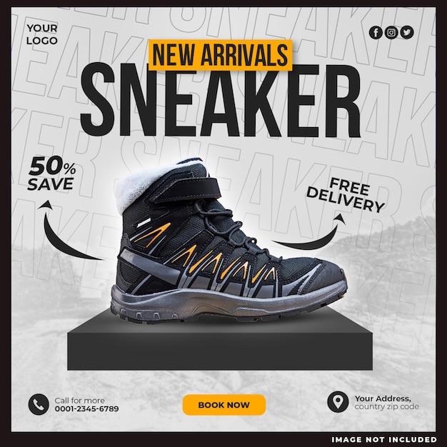 Nieuwe aankomsten Sneaker sociale media ontwerp sjabloon
