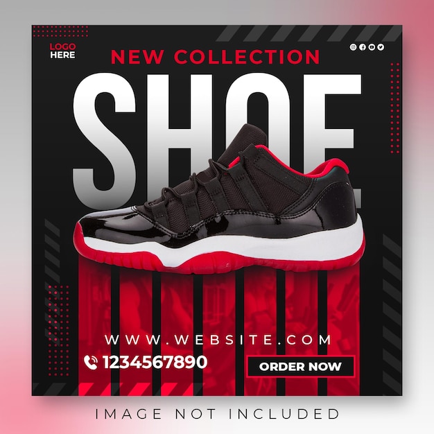 Nieuwe collectie schoenenverkoop korting aanbieding banner sociale media Instagram post vierkante lay-out mode