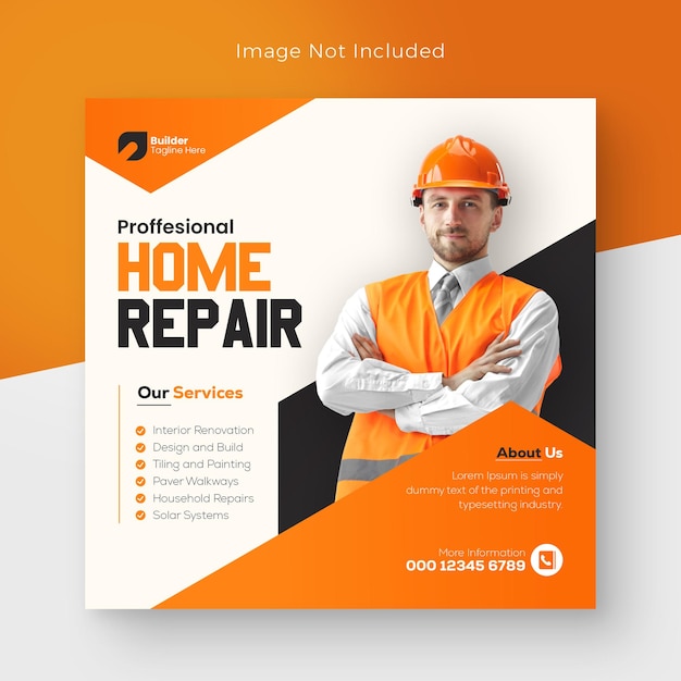 Nieuwe huisbouw post en sociale media post ontwerp web banner huis reparatie banner psd