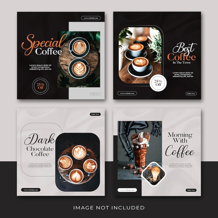 PSD nieuwe opvallende koffieset social media post voor café