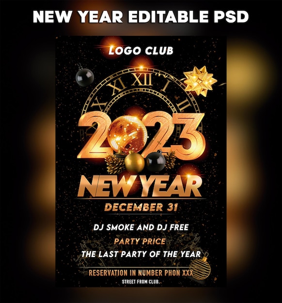 PSD nieuwjaar 2023 flyer template psd-bewerkbaar