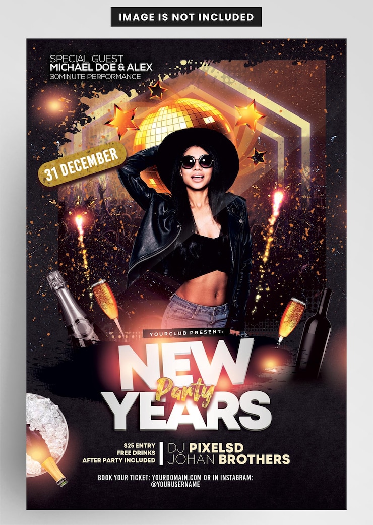 PSD nieuwjaar club partij flyer sjabloon