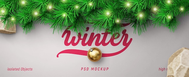 Nieuwjaar en winter achtergrond mockup met kerstboom takken voor promotie poster of banner