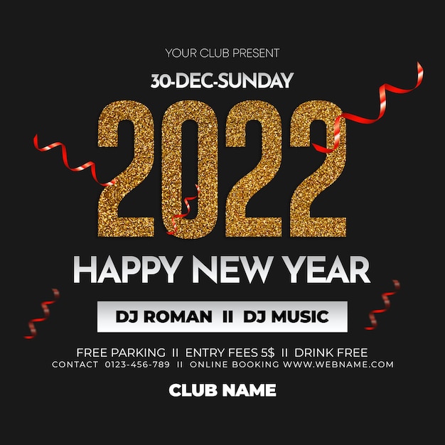 Nieuwjaarsfeest 2022 viering flyer social media-sjabloon psd-banner