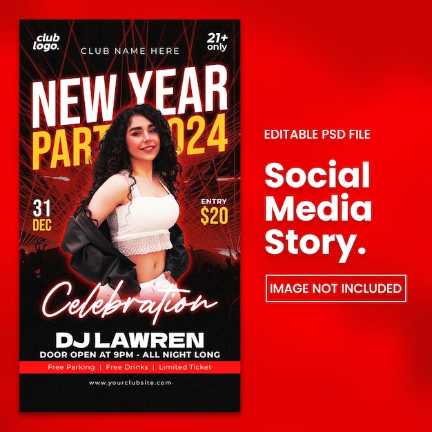 PSD nieuwjaarsfeest 2024 banner design template voor social media story