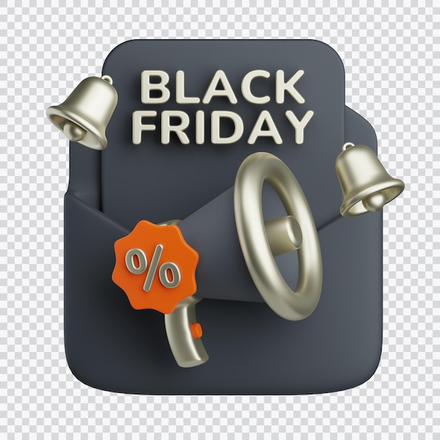 Nieuwsbericht met megafoon en belmelding voor black friday event 3d icon