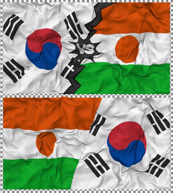 Niger versus Zuid-Korea Half gecombineerde vlag Cloth Bump Texture 3D Rendering