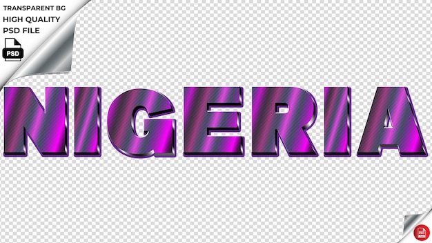 Nigeria typography purple light text metalic psd transparent