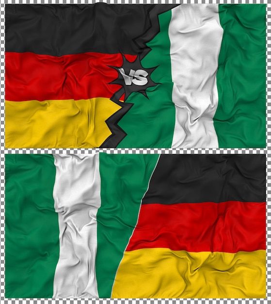 Nigeria versus Duitsland Half Combined Flag Cloth Bump Texture 3D Rendering