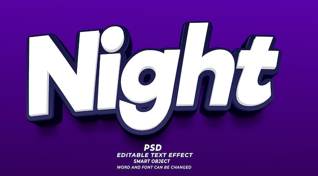 Ночной 3d редактируемый текстовый эффект PSD шаблон смарт-объекта