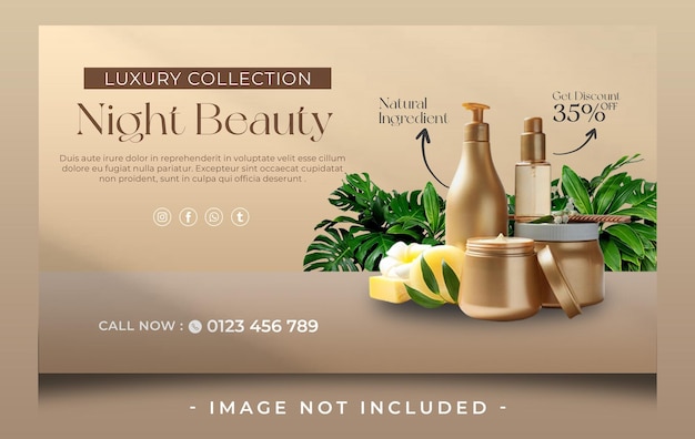 PSD night beauty cosmetic skincare web banner lanscape