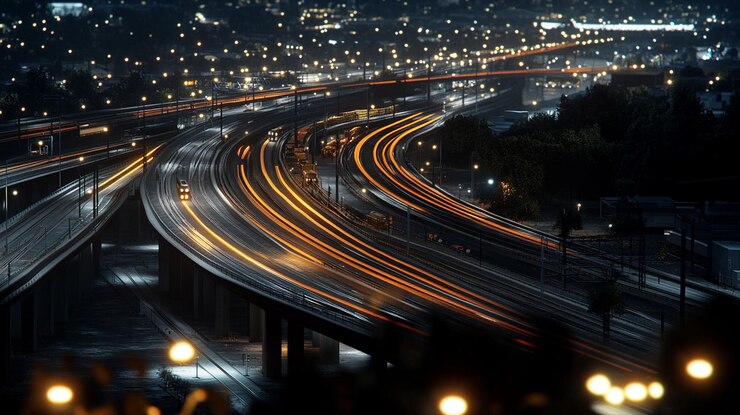 PSD night city highway with light trails