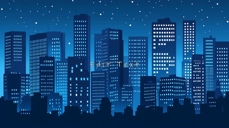 PSD night city skyline illuminated skyscrapers starry night