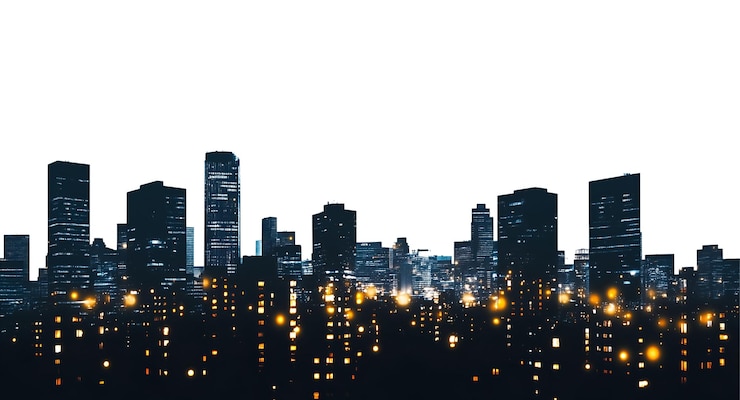 PSD night city skyline silhouette