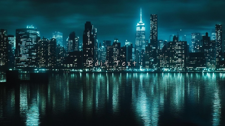 PSD night cityscape skyline reflected in calm water