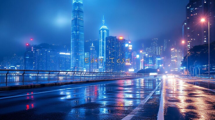 PSD 夜間城市風景 潮<unk>的道路反射城市燈光