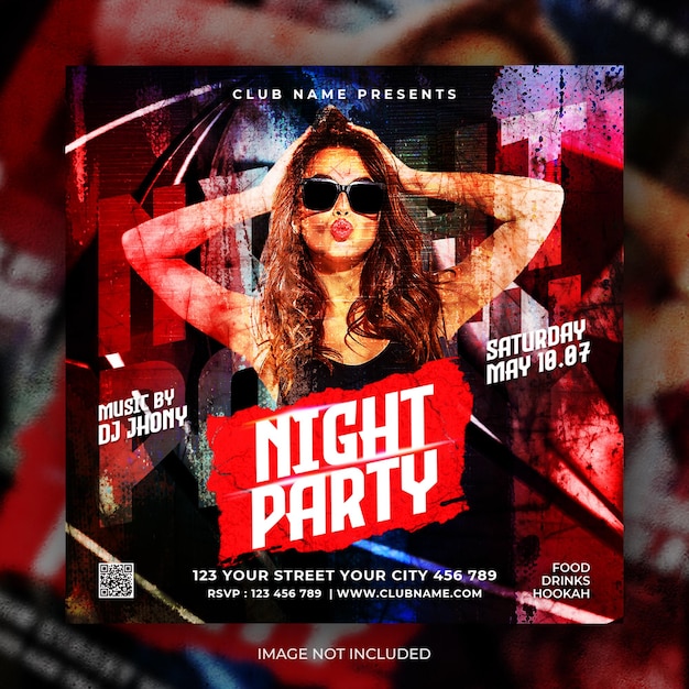 Ночной клуб dj party flyer баннер в социальных сетях или пост в instagram