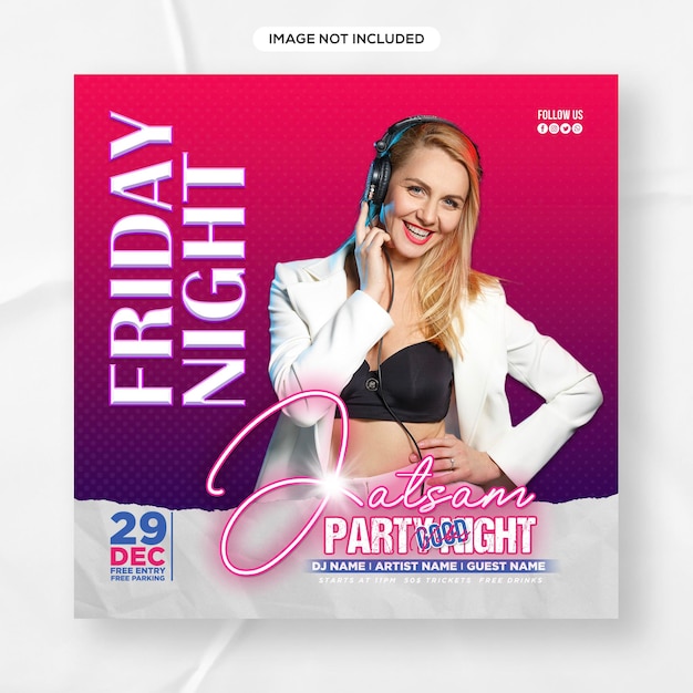 Night club dj party flyer social media post e modello di banner quadrato volantino evento web