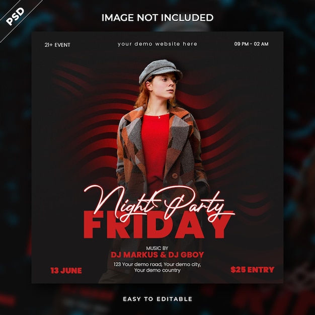 Night club Dj party flyer social media post