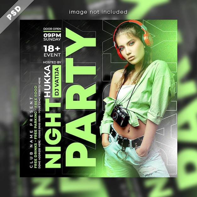 Сообщение в социальных сетях о ночном клубе dj party flyer