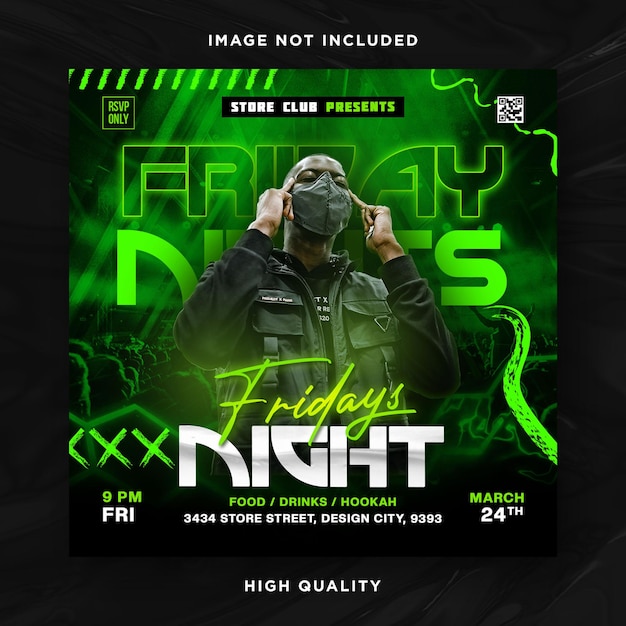 Night club dj party flyer social media post