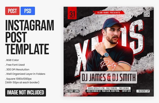 Night Club Dj Party instagram post and square web banner template