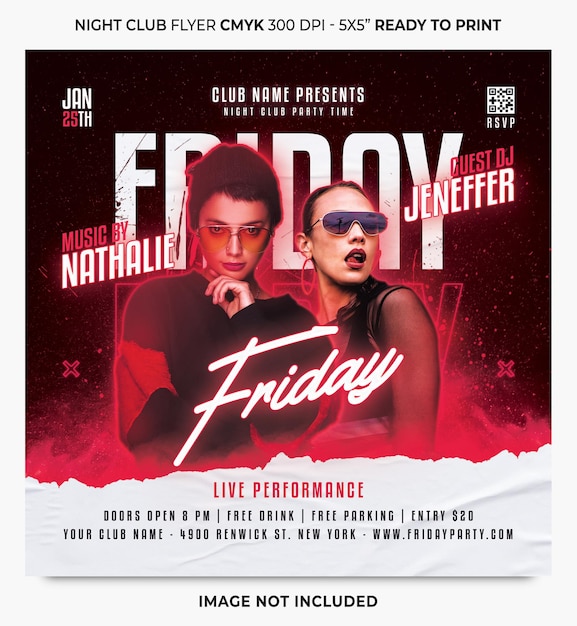 Night club friday party square flyer template