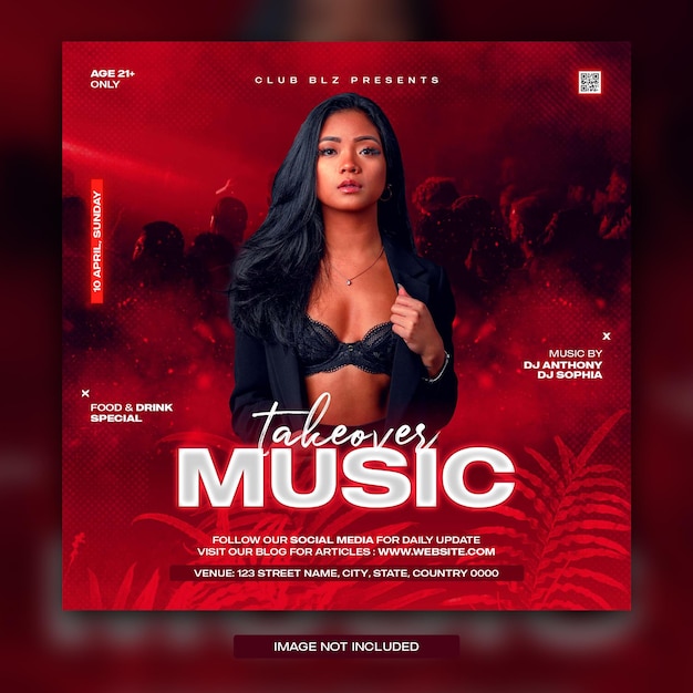 Night club music dj party flyer social media post and web banner