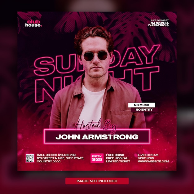 Night club music dj party flyer social media post and web banner