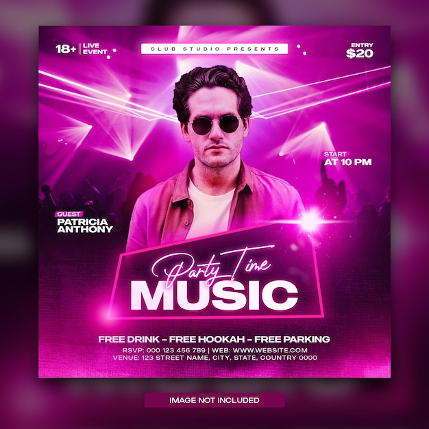 Night club music dj party flyer social media post and web banner
