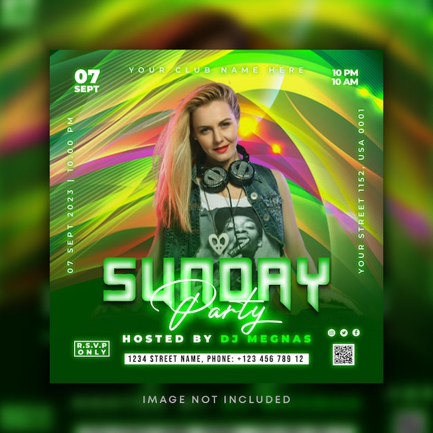 PSD night club music dj party flyer social media post and web banner