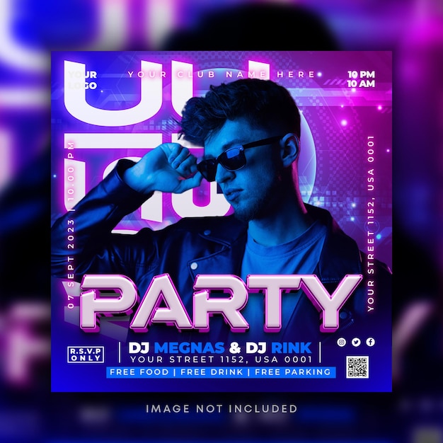 Night club music dj party social media post template