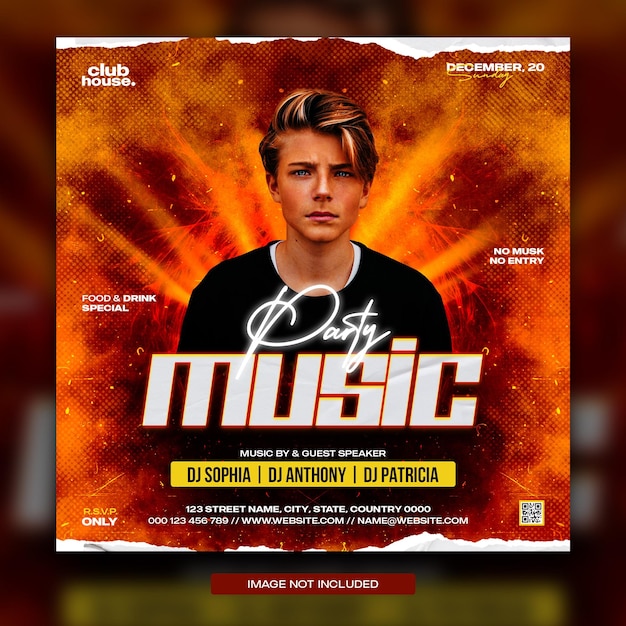 PSD night club music party social media post and web banner