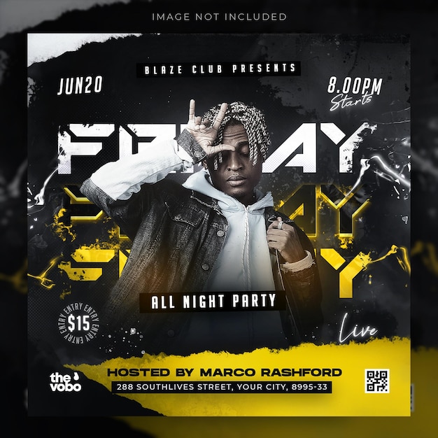 Night club party flyer psd template social media