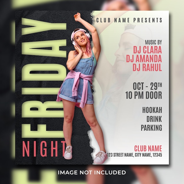 Night club party flyer social media post template banner