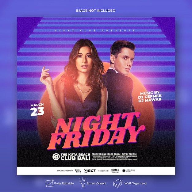 Night club party flyer social media post template banner